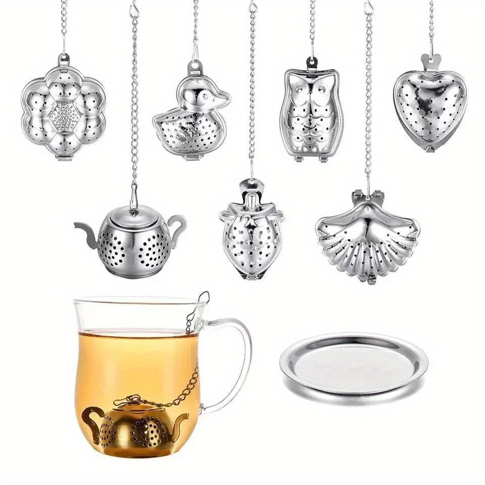 Enhance Your Tea Experience with a 2-Piece Set of Stylish Stainless Steel Tea Infusers - Beautifully Designed with Decorative Lids for Brewing Herbal & Spice Blends in Teapots, Includes Owl, Pomegranate, Cactus, Fish, and Other Unique Designs - Ideal Tea