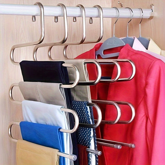 Multi-tier trouser rack with multiple functions for organizing clothes and pants in your wardrobe. Can also be used as a towel storage hanger in the bathroom. Great for sorting and drying clothes. Perfect for organizing your closet and bedroom