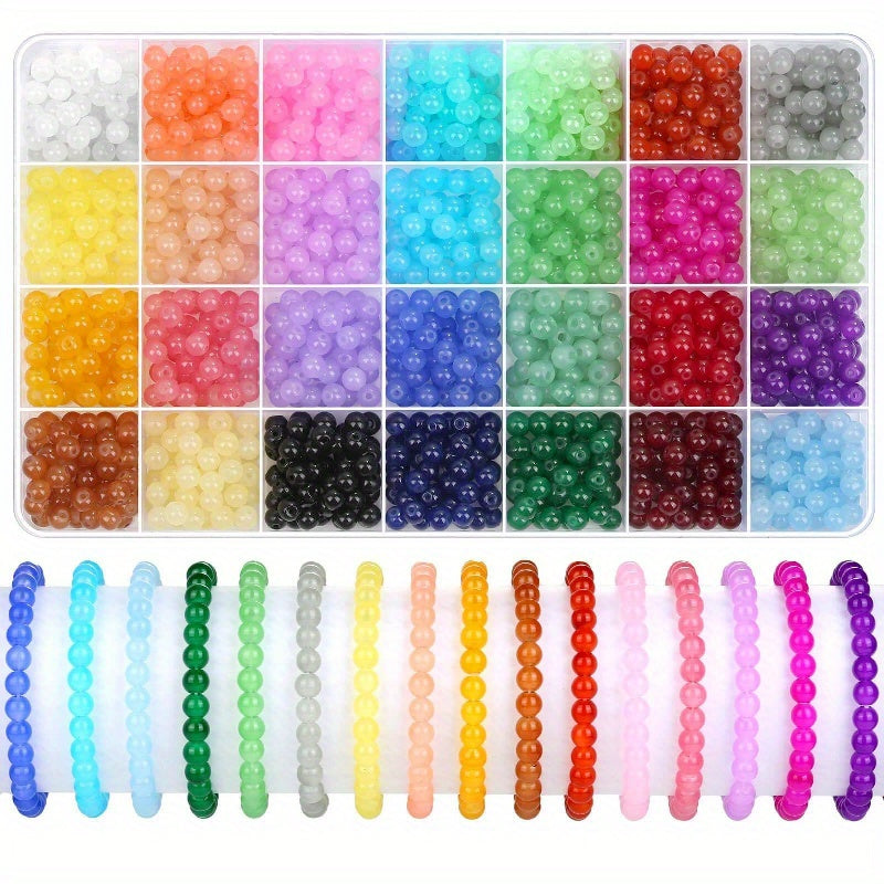 A set of 1400 pieces of 6mm glass beads in 28 different colors, perfect for creating your own jewelry.