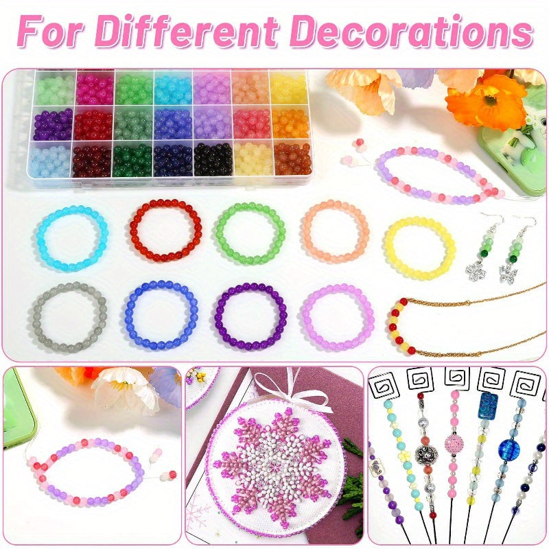 A set of 1400 pieces of 6mm glass beads in 28 different colors, perfect for creating your own jewelry.