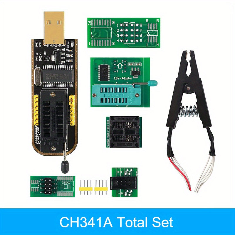 CH341A USB Programmer with SOP8 SOIC8 Test Clip for BIOS chips in 24/25 series.