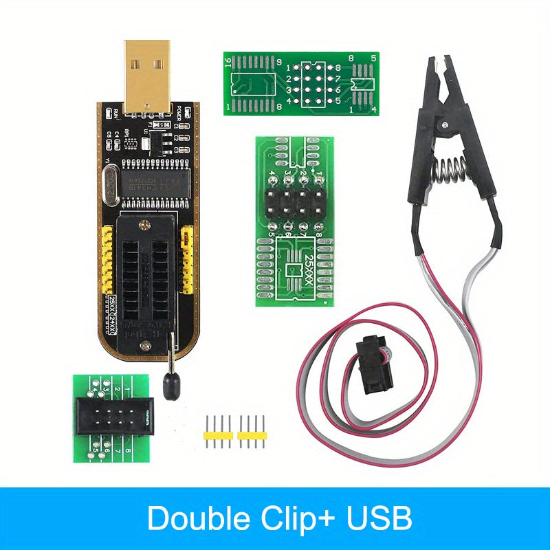 CH341A USB Programmer with SOP8 SOIC8 Test Clip for BIOS chips in 24/25 series.