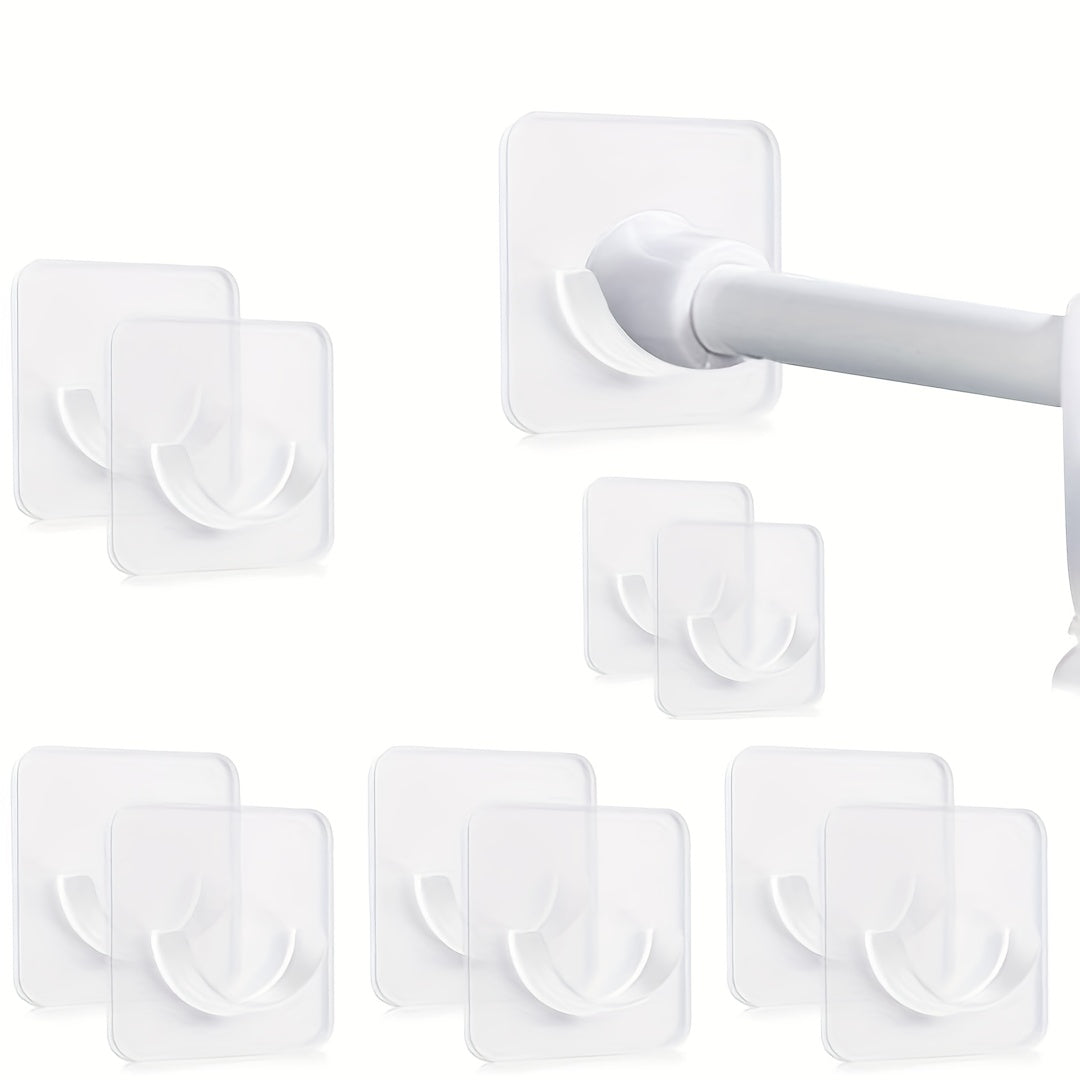 6 Easy Install Clear Adhesive Curtain Rod Holders - No Drilling Needed, Semi-Circular Design for Secure Hold, Great for Bathroom & Window Rods, Durable Plastic