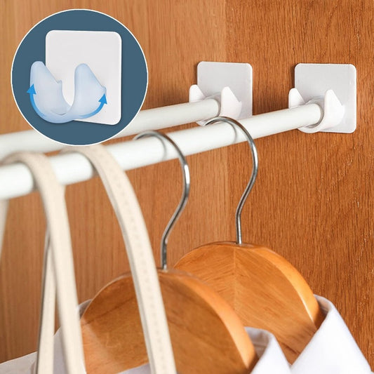 6 Easy Install Clear Adhesive Curtain Rod Holders - No Drilling Needed, Semi-Circular Design for Secure Hold, Great for Bathroom & Window Rods, Durable Plastic