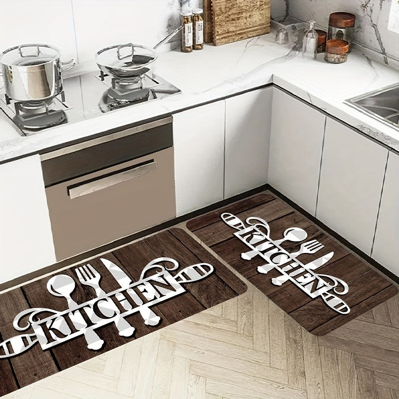 Non-Slip Cutlery Graphic Kitchen Rug - Water Resistant, Easy to Clean, Soft and Cozy - Ideal for Living Room and Bedroom - Size: 49.78x79.76 cm