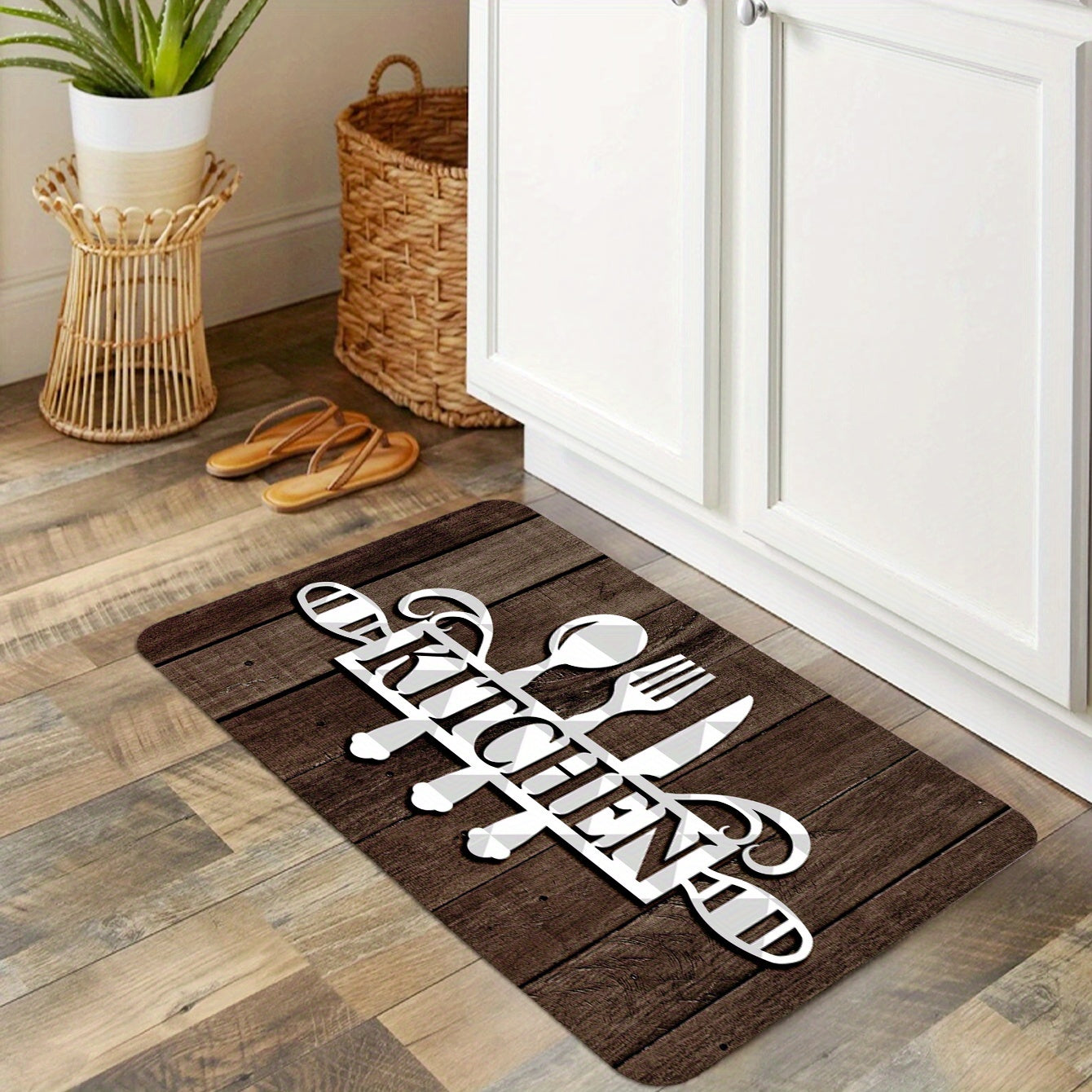 Non-Slip Cutlery Graphic Kitchen Rug - Water Resistant, Easy to Clean, Soft and Cozy - Ideal for Living Room and Bedroom - Size: 49.78x79.76 cm