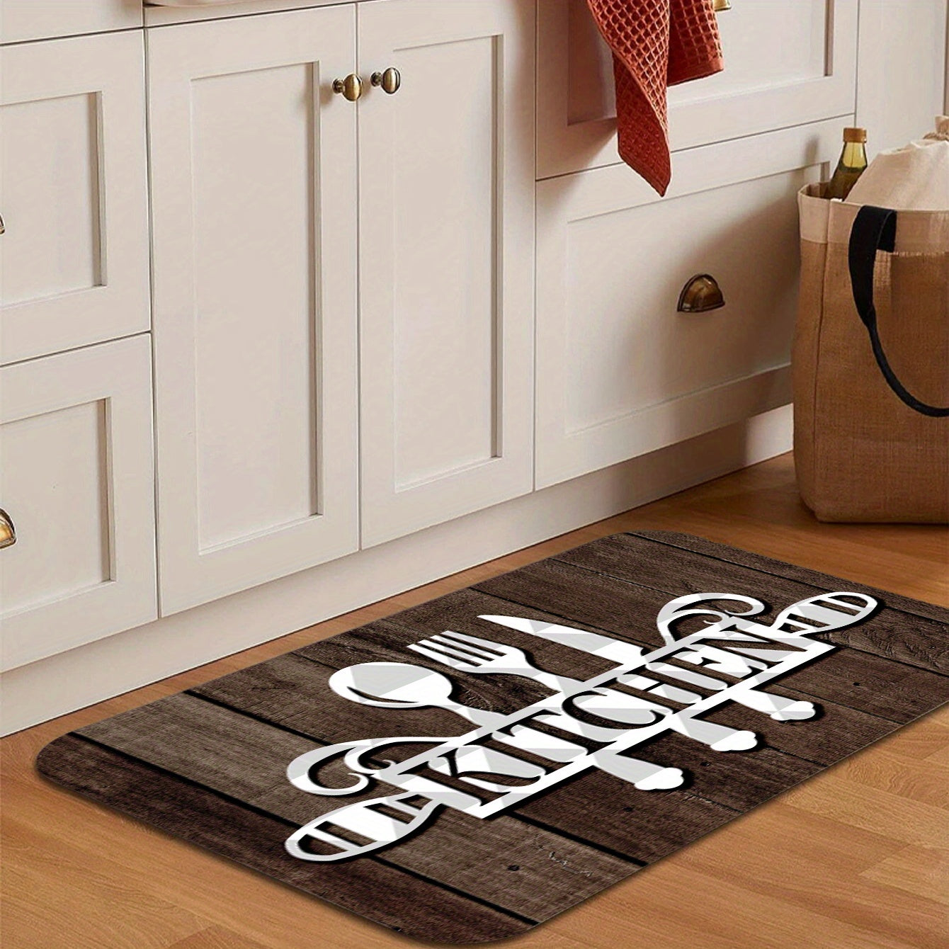 Non-Slip Cutlery Graphic Kitchen Rug - Water Resistant, Easy to Clean, Soft and Cozy - Ideal for Living Room and Bedroom - Size: 49.78x79.76 cm