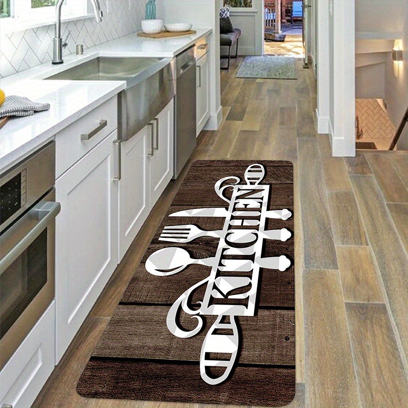 Non-Slip Cutlery Graphic Kitchen Rug - Water Resistant, Easy to Clean, Soft and Cozy - Ideal for Living Room and Bedroom - Size: 49.78x79.76 cm