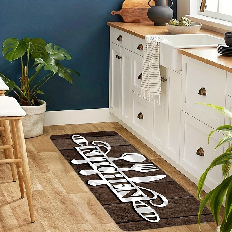 Non-Slip Cutlery Graphic Kitchen Rug - Water Resistant, Easy to Clean, Soft and Cozy - Ideal for Living Room and Bedroom - Size: 49.78x79.76 cm