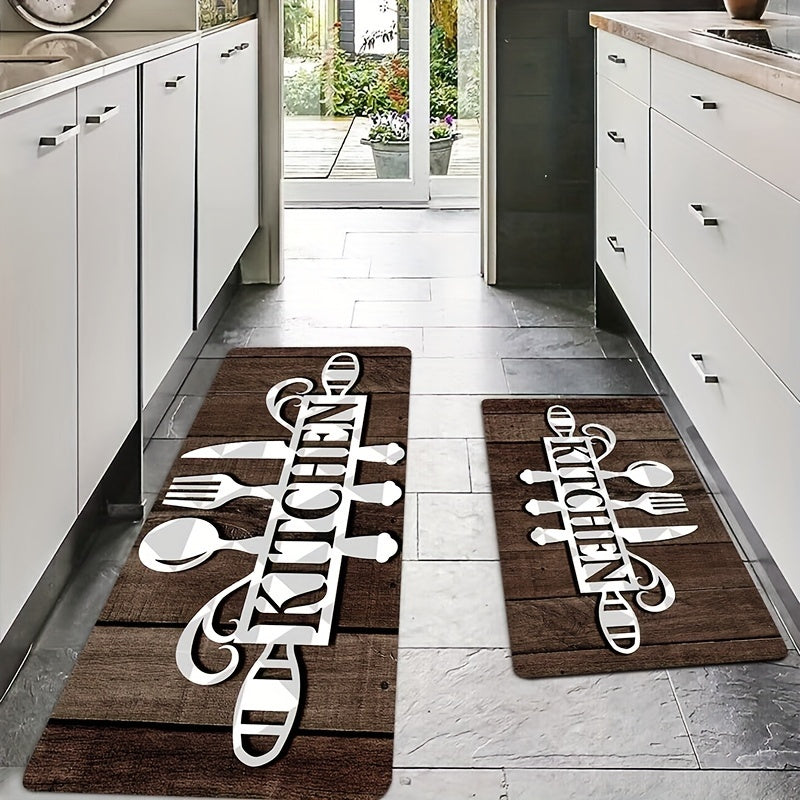 Non-Slip Cutlery Graphic Kitchen Rug - Water Resistant, Easy to Clean, Soft and Cozy - Ideal for Living Room and Bedroom - Size: 49.78x79.76 cm