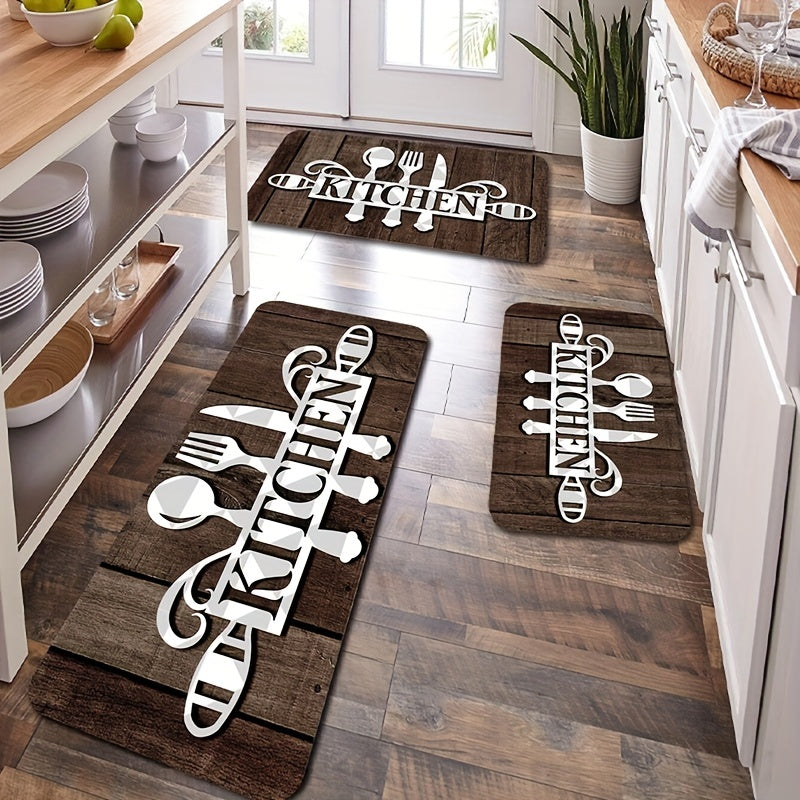 Non-Slip Cutlery Graphic Kitchen Rug - Water Resistant, Easy to Clean, Soft and Cozy - Ideal for Living Room and Bedroom - Size: 49.78x79.76 cm