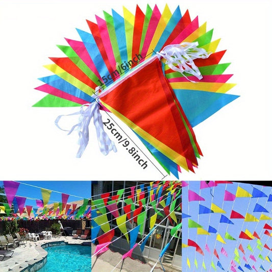 Set of 60 multicolored triangle flags for outdoor party decoration, perfect for weddings and festivals. Ideal for home, garden, shop, or street decor.