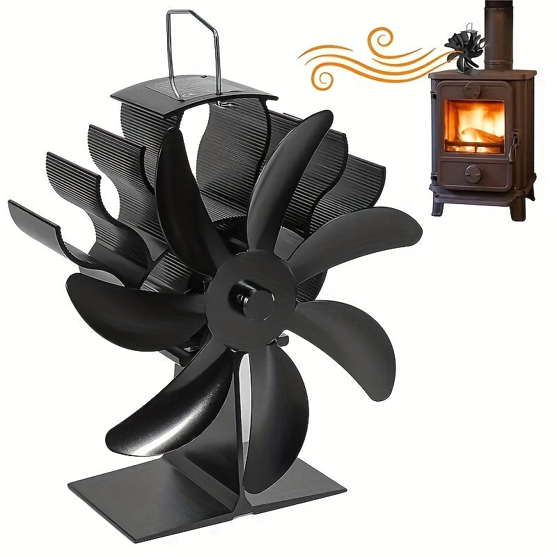 1 Set Aluminum Fireplace Stove Fan with Thermometer - 7-Blade High-Speed Heat Circulator, Rust-Proof Design, Quiet Operation, No Electricity Required for Wood Burning