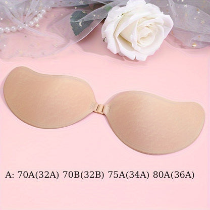 Women's Reusable Strapless Adhesive Bra - Backless Stick-On Design, Soft Silicone & Polyester, Semi-Transparent, Hand Wash Only, Black & Beige Options