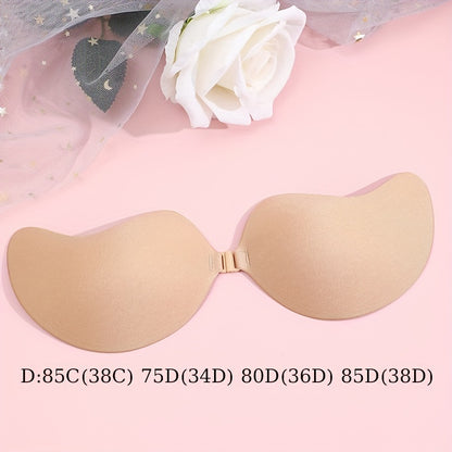 Women's Reusable Strapless Adhesive Bra - Backless Stick-On Design, Soft Silicone & Polyester, Semi-Transparent, Hand Wash Only, Black & Beige Options