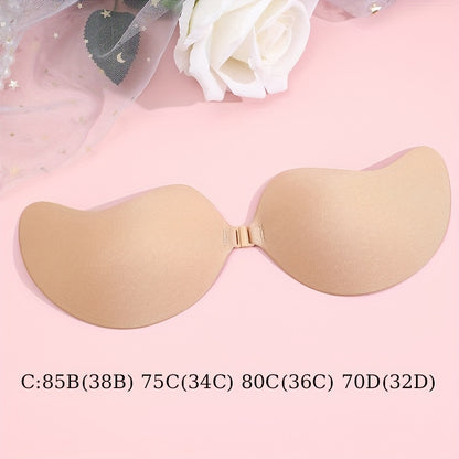 Women's Reusable Strapless Adhesive Bra - Backless Stick-On Design, Soft Silicone & Polyester, Semi-Transparent, Hand Wash Only, Black & Beige Options