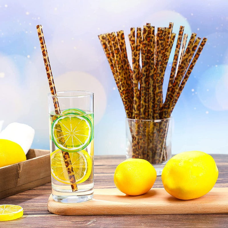 Set of 10 Reusable PP Plastic Straws featuring Fun Cartoon Designs, Available in 22.86cm and 25.91cm lengths - Premium Straws perfect for Parties and Restaurants