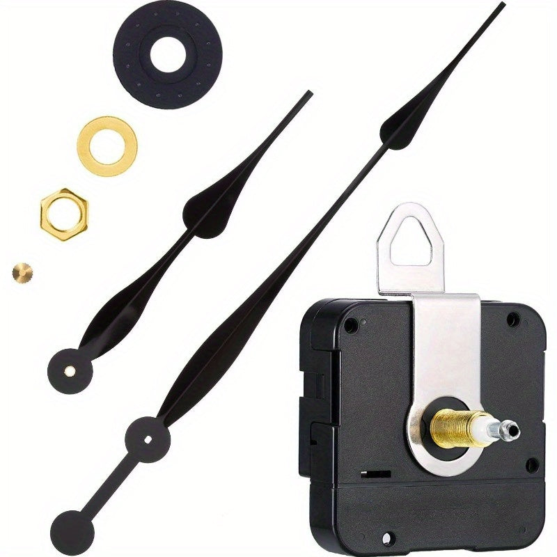 12-Inch Spade Hands Black Plastic Clock Movement with High Torque Long Shaft, Assembly Required