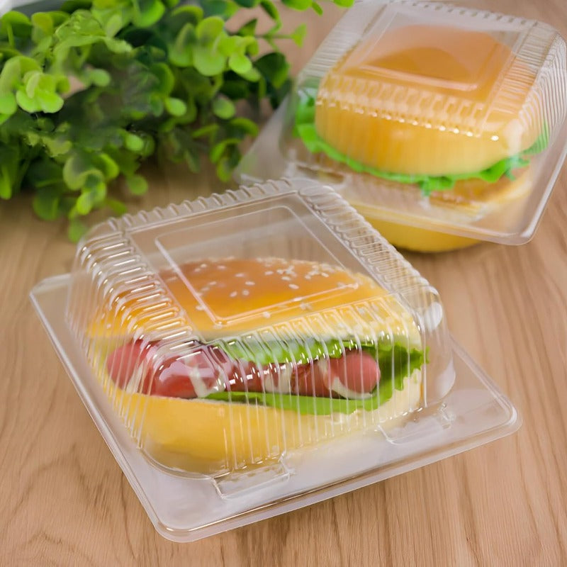 100 Pieces of Clear Plastic Takeout Containers with Fancy Hinged Top Square Clamshell Design, Ideal for Cake Desserts and Takeout Tray with Clear Lids, Perfect for Restaurant Takeaway, Picnics, and Parties. Great for Kitchen Supplies and Food Packaging.