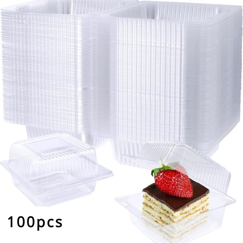 100 Pieces of Clear Plastic Takeout Containers with Fancy Hinged Top Square Clamshell Design, Ideal for Cake Desserts and Takeout Tray with Clear Lids, Perfect for Restaurant Takeaway, Picnics, and Parties. Great for Kitchen Supplies and Food Packaging.