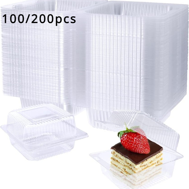 100 Pieces of Clear Plastic Takeout Containers with Fancy Hinged Top Square Clamshell Design, Ideal for Cake Desserts and Takeout Tray with Clear Lids, Perfect for Restaurant Takeaway, Picnics, and Parties. Great for Kitchen Supplies and Food Packaging.