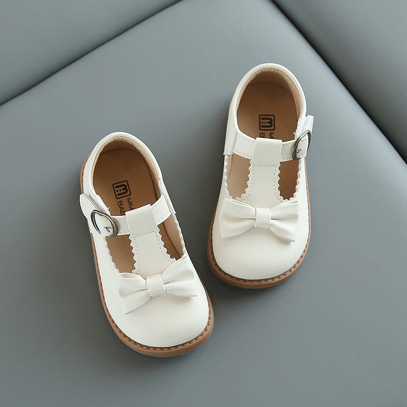 Stylish girls' Oxford shoes with solid color bowknot design, perfect for parties and weddings in spring and autumn.