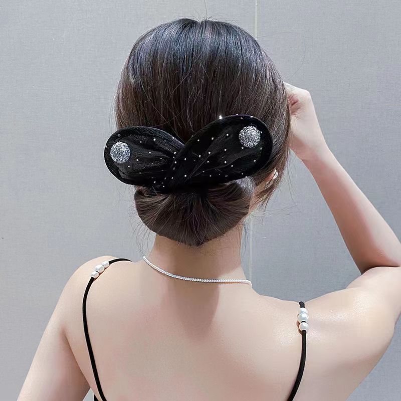 Black bow hair clip with sparkling embellishments - stylish accessory for women, ideal for Valentine's Day parties