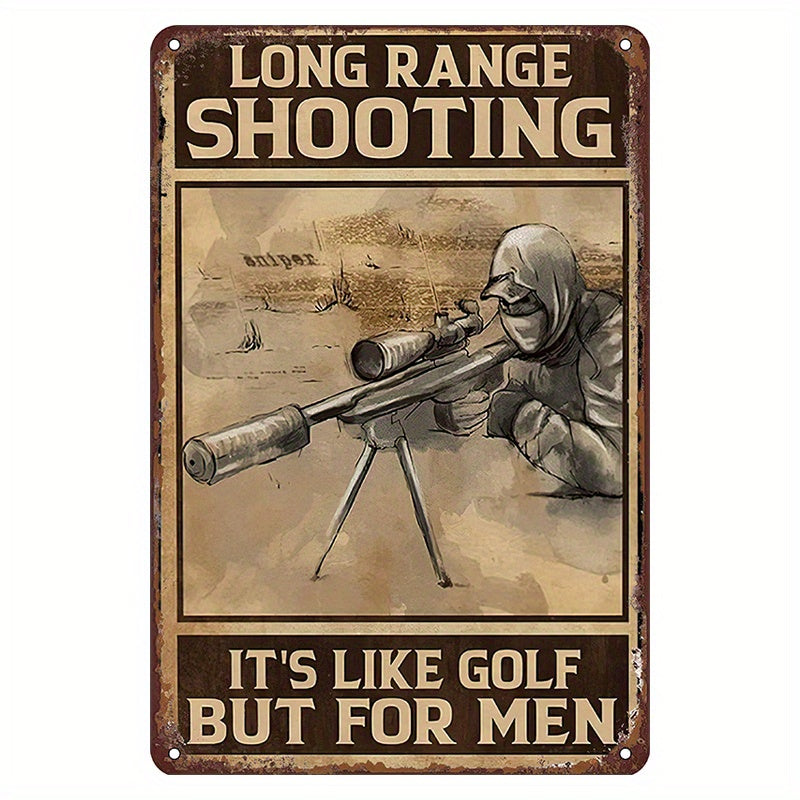 Metal Tin Sign Wall Decor for Men Who Enjoy Long Range Shooting - Retro Home Decor Inspired by Golf but with a Twist