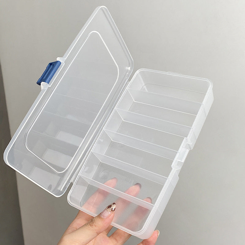 Transparent 6-grid storage case for jewelry, hair accessories, and small items. Dustproof and portable organizer.