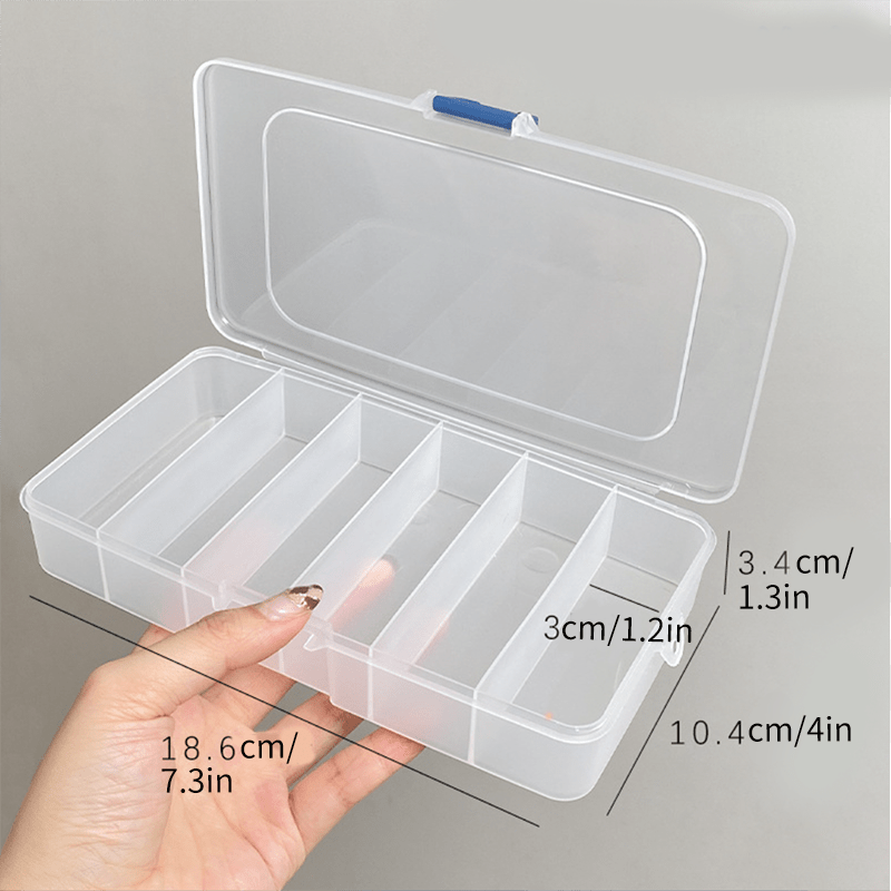 Transparent 6-grid storage case for jewelry, hair accessories, and small items. Dustproof and portable organizer.