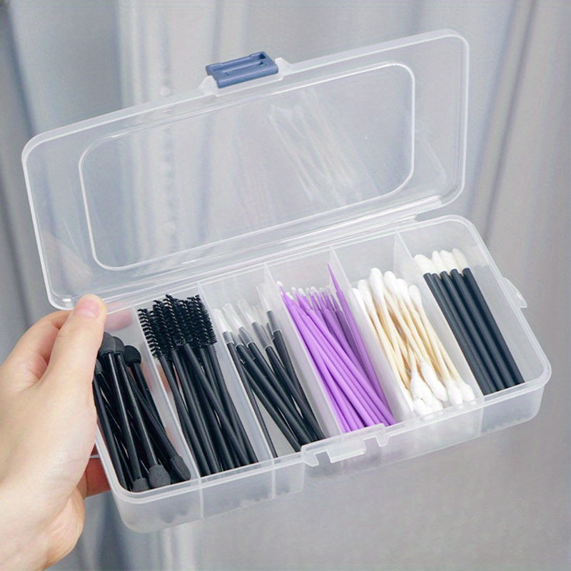 Transparent 6-grid storage case for jewelry, hair accessories, and small items. Dustproof and portable organizer.