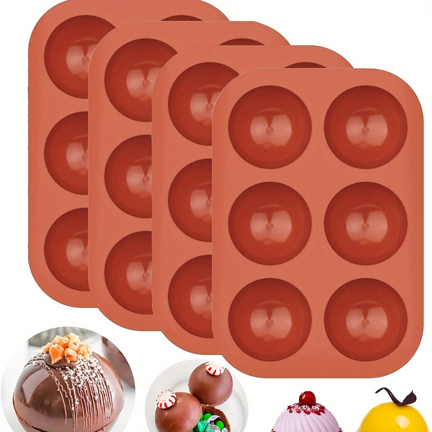 Multi-functional Silicone Mold for Hot Cocoa Bombs - 6 Half Sphere Cavities, Easy to Clean and Non-Stick, Ideal for Making Homemade Candy, Jellies, and Ice Cubes