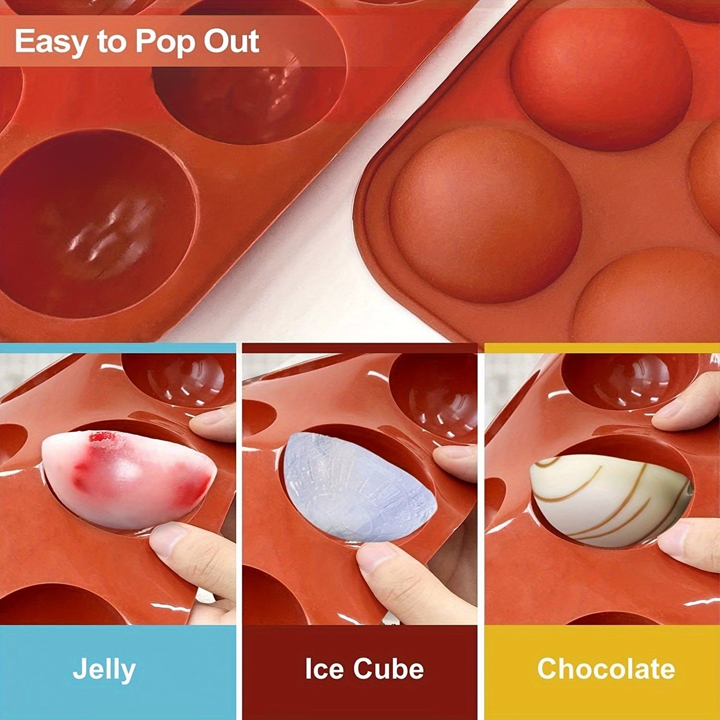 Multi-functional Silicone Mold for Hot Cocoa Bombs - 6 Half Sphere Cavities, Easy to Clean and Non-Stick, Ideal for Making Homemade Candy, Jellies, and Ice Cubes