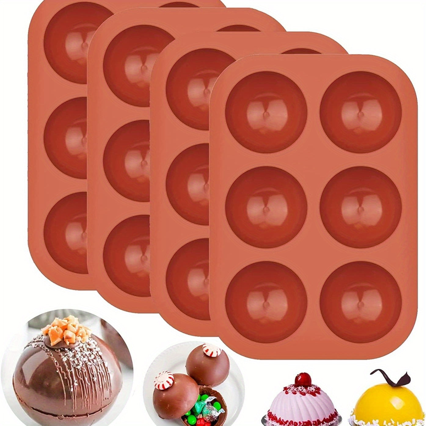 Multi-functional Silicone Mold for Hot Cocoa Bombs - 6 Half Sphere Cavities, Easy to Clean and Non-Stick, Ideal for Making Homemade Candy, Jellies, and Ice Cubes