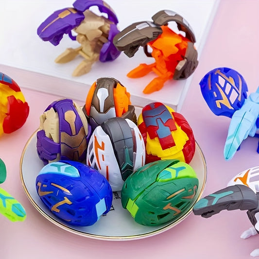 Dinosaur robot toy set in 6-pack with shapeshifting feature, plastic Easter egg decorations in mixed colors. Perfect creative gift for birthday parties, no electricity required.