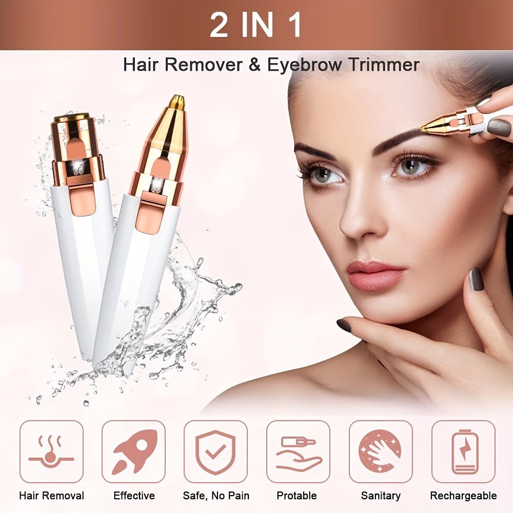 2 in 1 eyebrow trimmer for painless hair removal on eyebrows, lips, nose, body, and face specially designed for women.