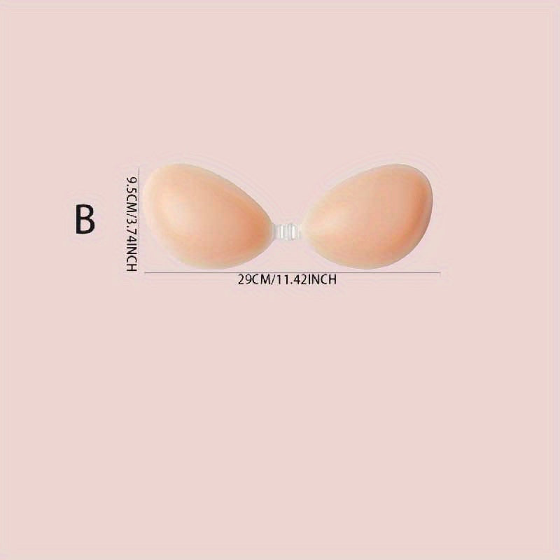 Reusable self-adhesive nipple covers for women, strapless and invisible, with front buckle for lift.