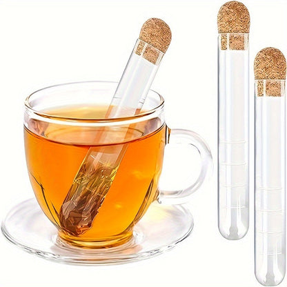 Heat resistant glass tea strainer with transparent steeper tube for loose leaf tea - perfect for home and office use! Sustainable and reusable tea accessory.