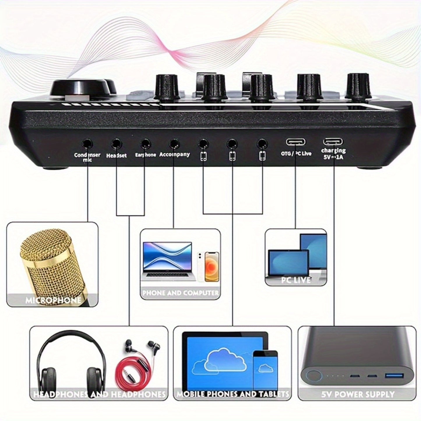 ROMOSON Professional Audio Mixer with USB Charging, DJ Effects & Voice Changer, PC/Smartphone Compatibility, ≤36V Lithium Battery