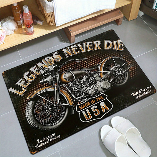 Vintage Biker Print Doormat - Soft and Non-Slip, Perfect for Home Decor and Bathroom Use