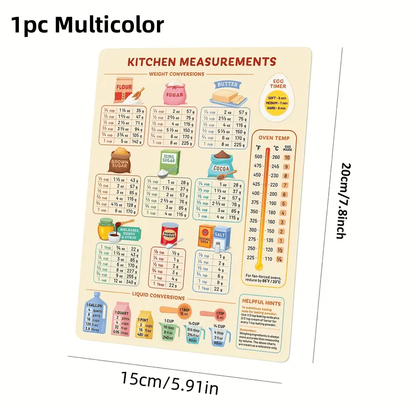 KitchenMate Silicone Rubber Conversion Chart Magnet - A Handy Reference Guide for Home Cooks, Refrigerator Sticker for Cooking and Baking Measurements