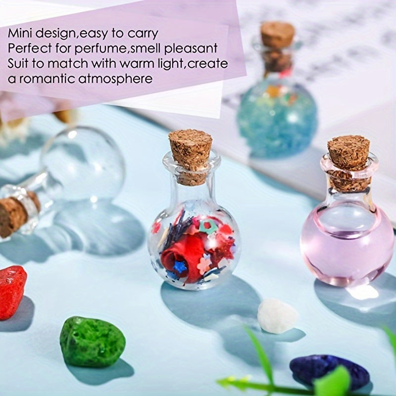 10 small glass bottles with mini cork, ideal for potions.