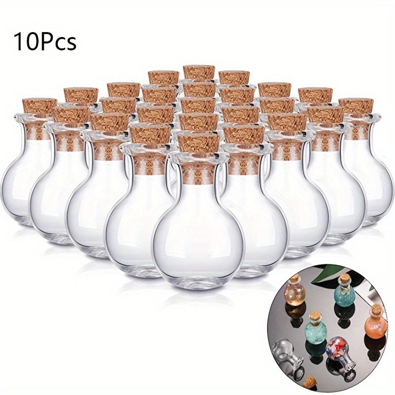 10 small glass bottles with mini cork, ideal for potions.