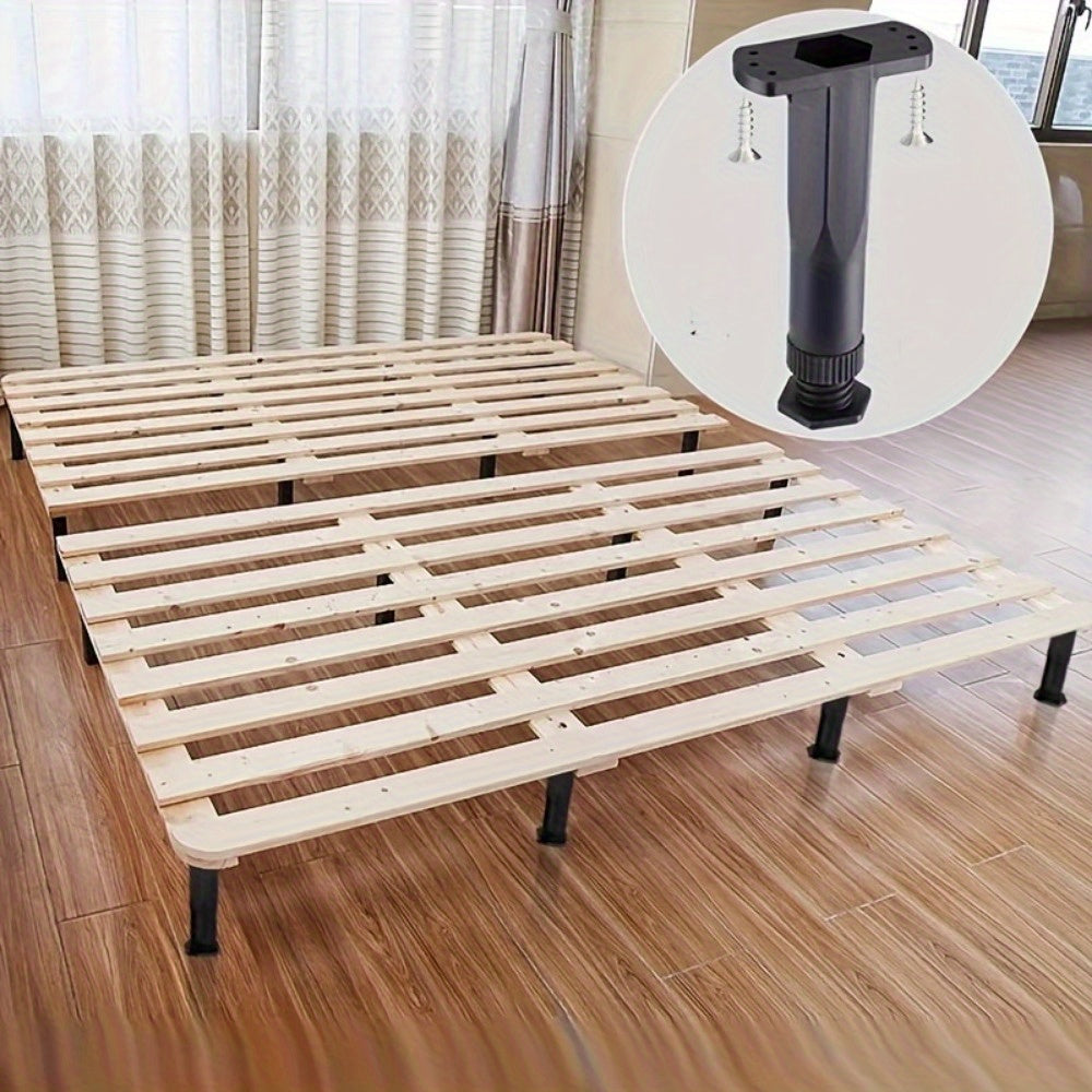 Set of 4 Adjustable Height Bed Frame Support Legs - Made of Modern Plastic, Includes Easy-Install Center & Side Frame Reinforcement Kit with Screws, No Tools Needed - Adjustable Bed Legs