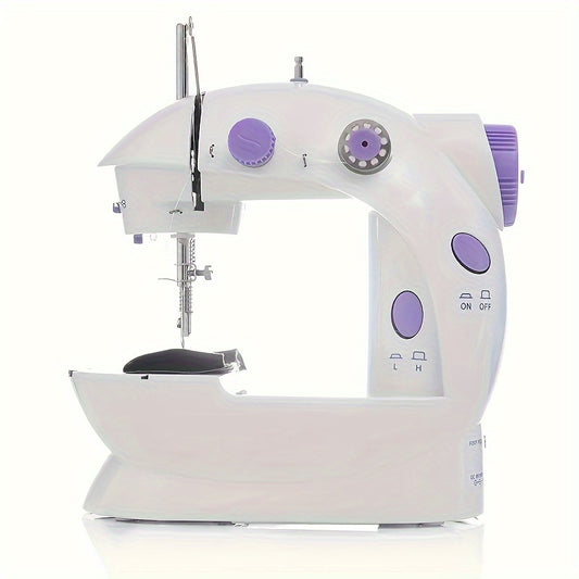 Mini electric sewing machine with dual power, automatic stitching, and white color.