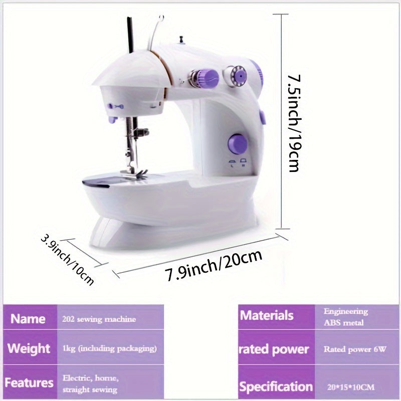 Mini electric sewing machine with dual power, automatic stitching, and white color.