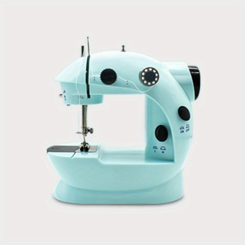 Mini electric sewing machine with dual power, automatic stitching, and white color.