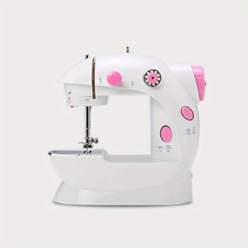 Mini electric sewing machine with dual power, automatic stitching, and white color.