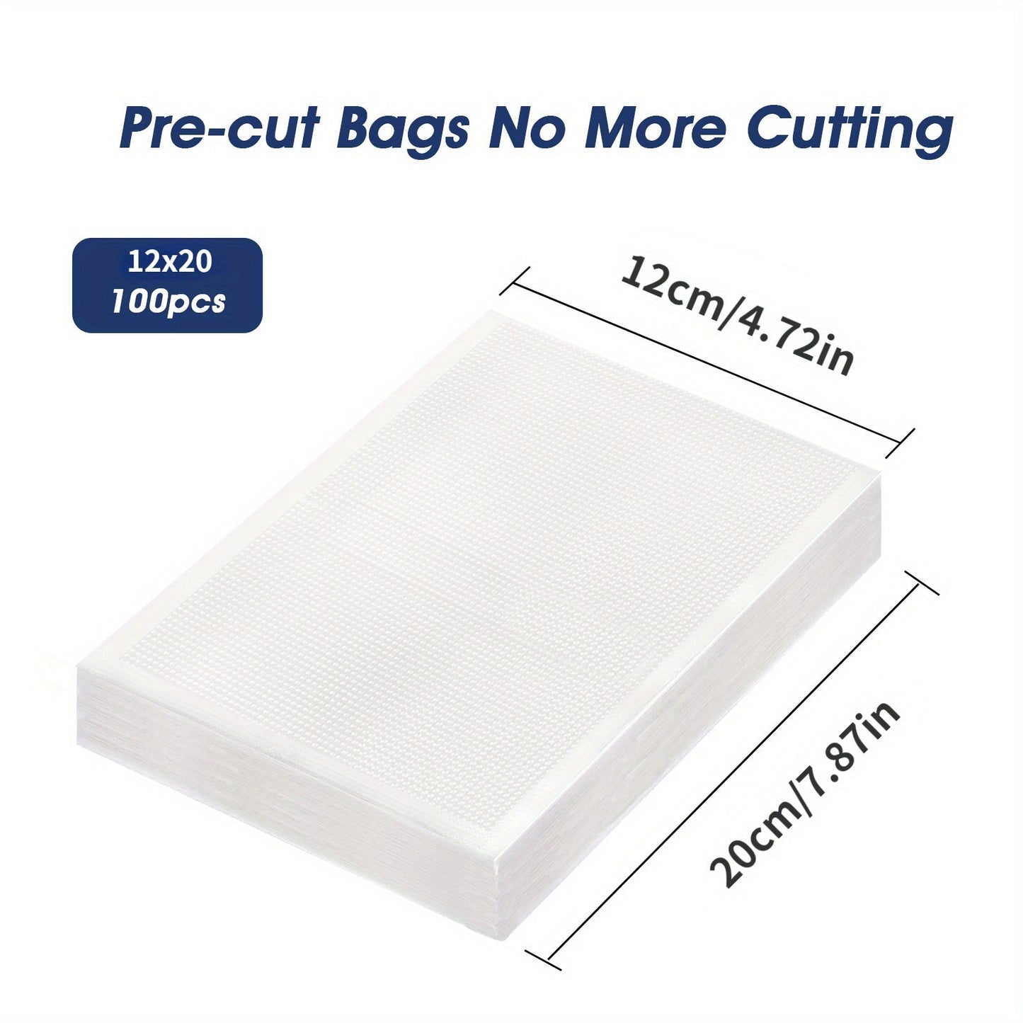 100 pieces of textured vacuum sealer bags for food packaging, household transparent airtight bags for grains, meats, fruits, and vegetables. Ideal for kitchen organization and storage, as well as a useful kitchen accessory.