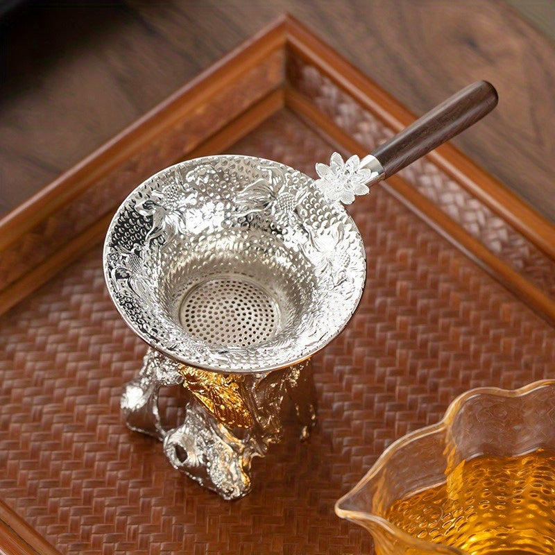 Tea Filter made of 304 Stainless Steel with a Wooden Handle - Ideal for Kung Fu Tea Ceremonies